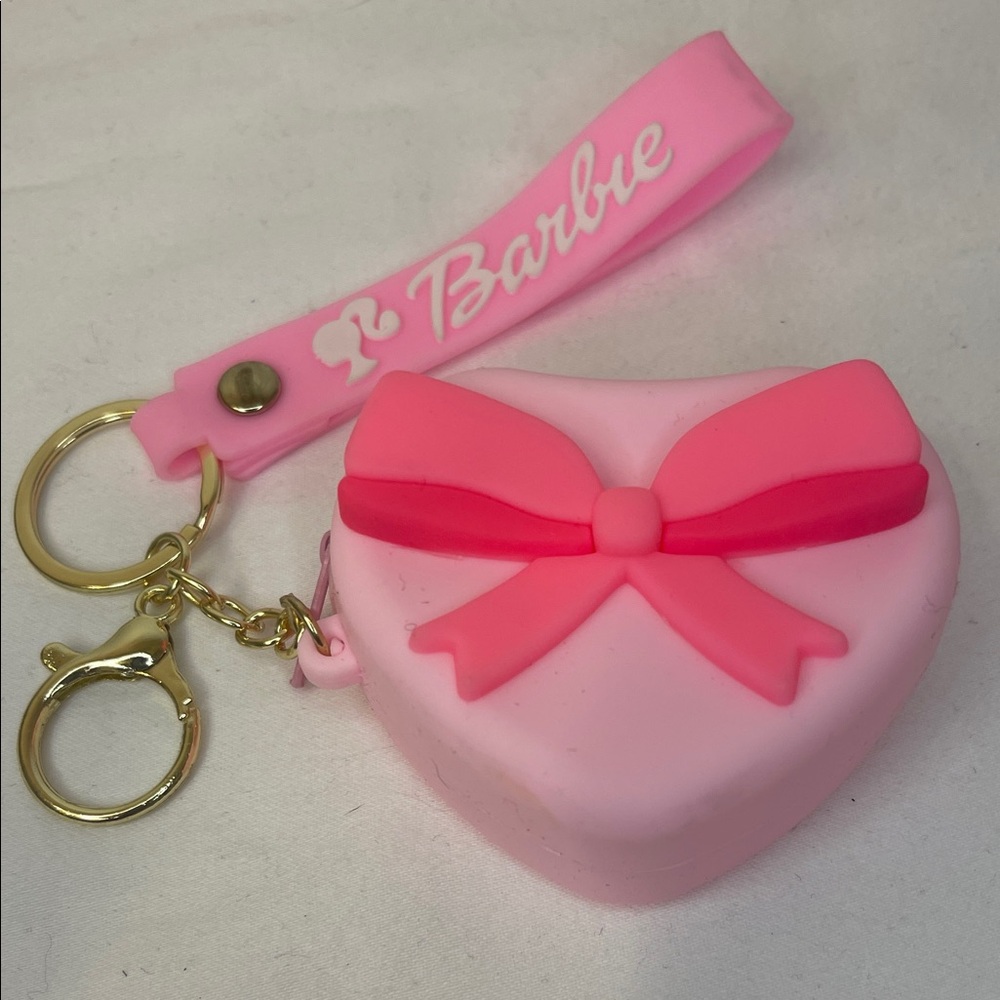 Barbie Pink Heart Bow Keychain Coin Pouch with Wrist Strap
